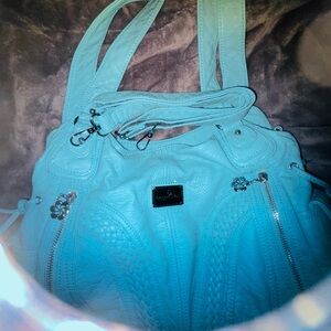 Angel Kiss Aqua Braided-Panel Shoulder Bag with Dual Straps